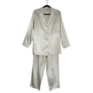 VTG Victoria’s Secret Gold Label Satin Pajama Set M Cream Bridal Wedding Romance